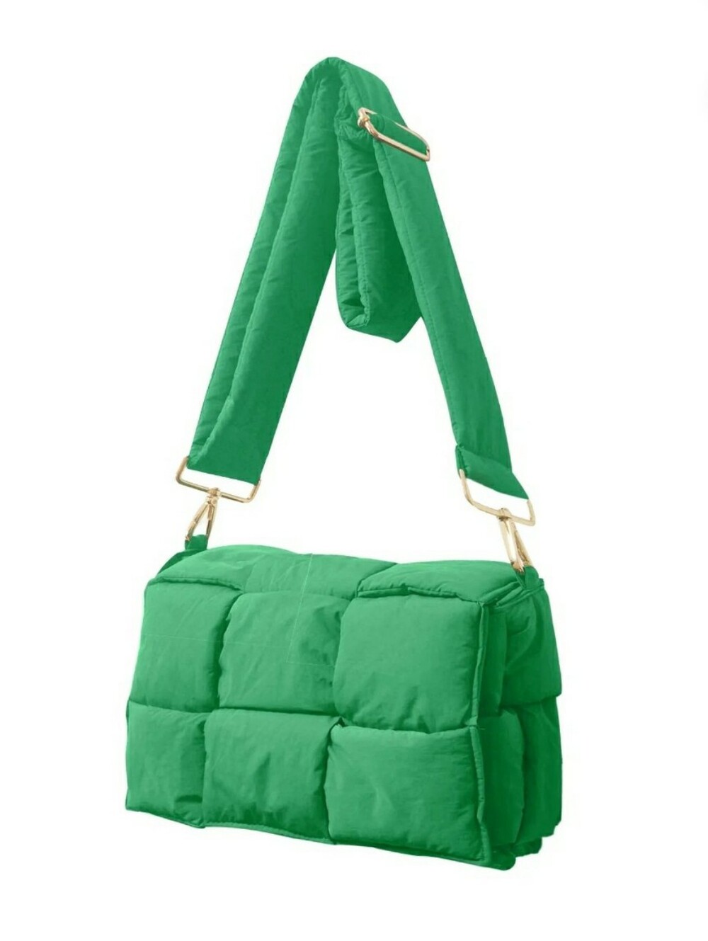 Quilted Puffer Crossbody Bag in Emerald Green